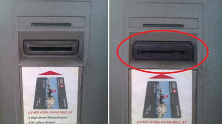 Before and After skimmer on ATM card slot