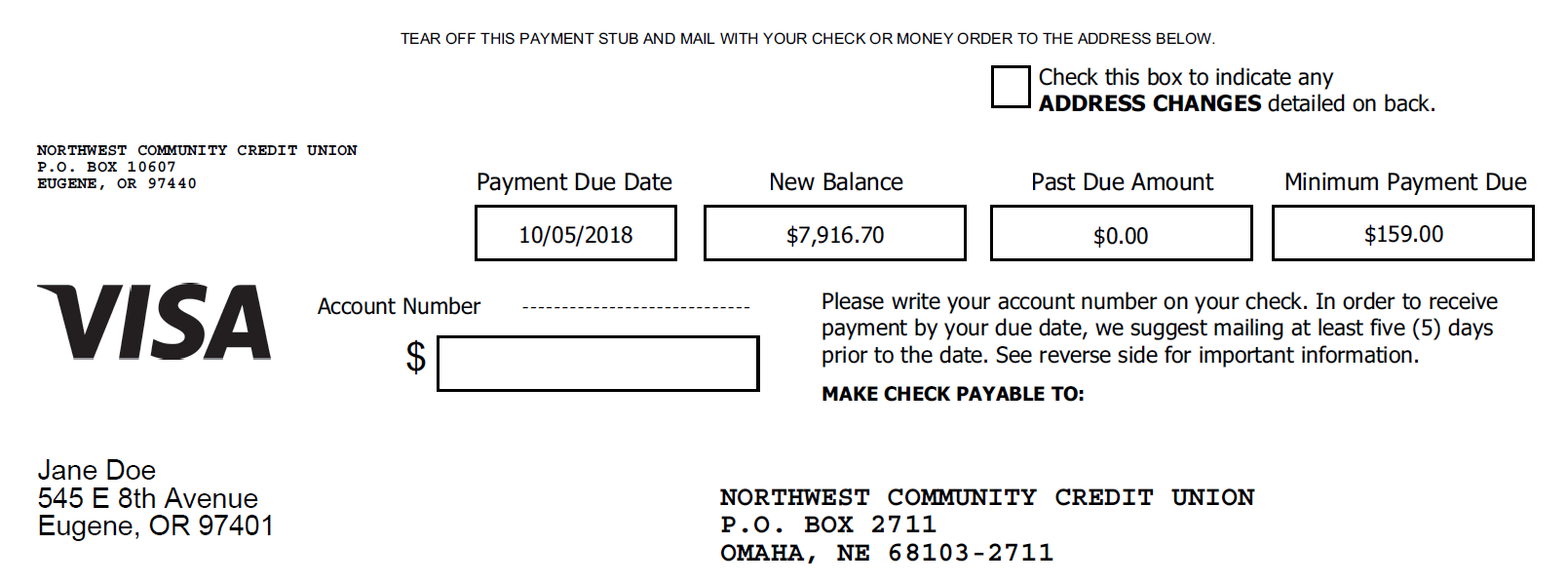 Image of mail-in credit card stub