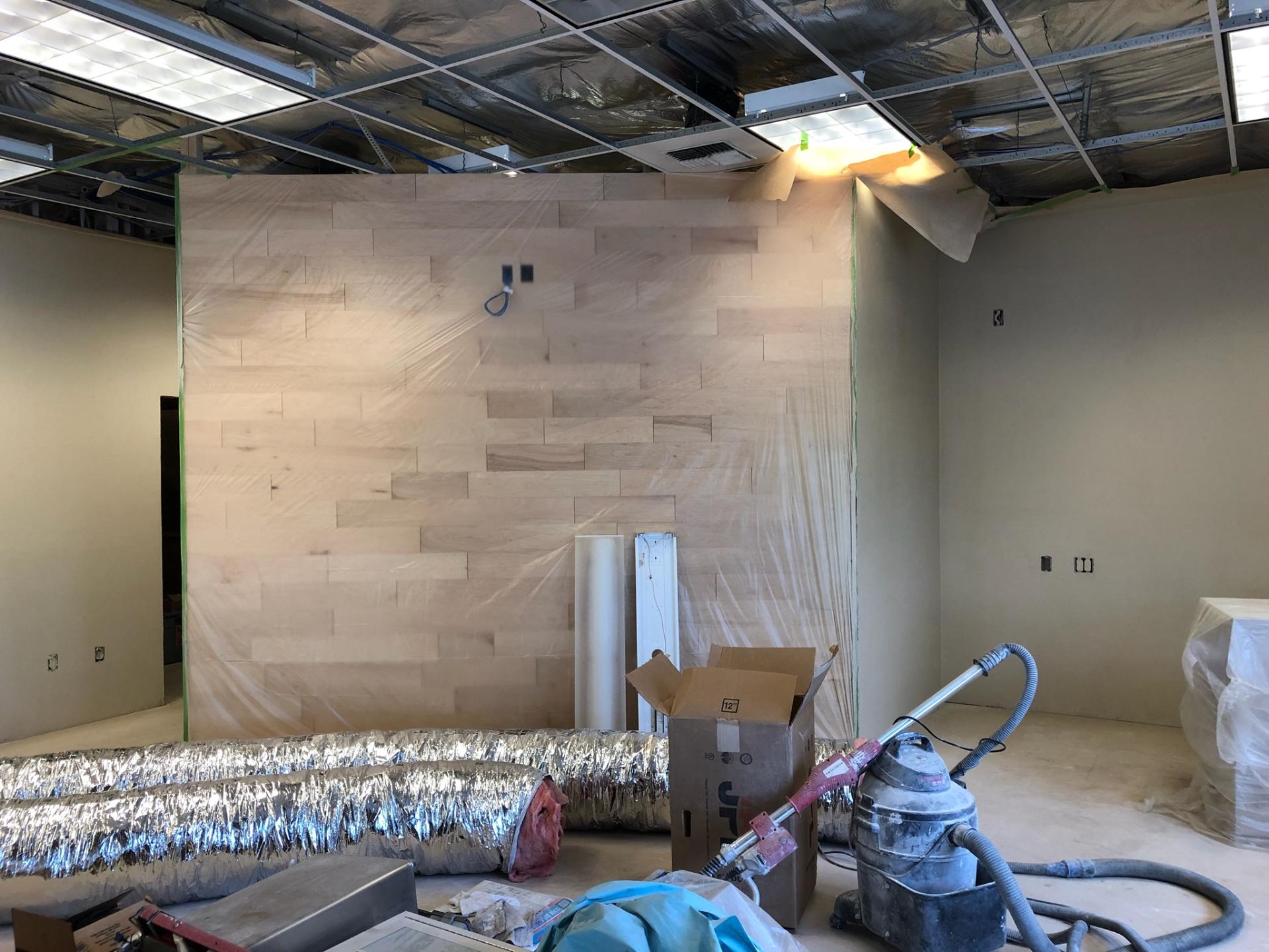 Interior wood wall in Green district branch